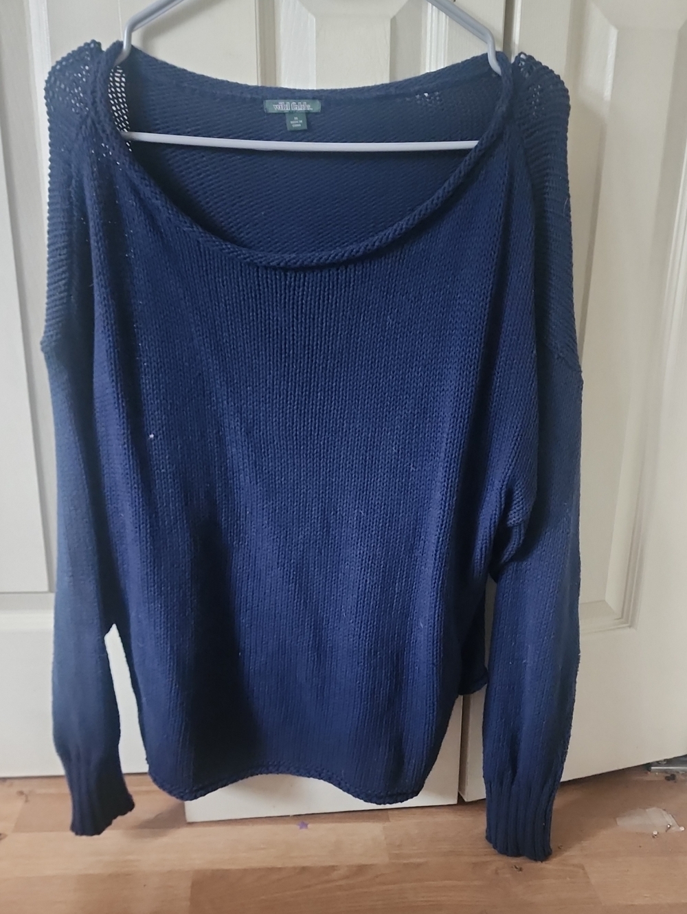 Wild Fable Navy Off-Shoulder Open-Knit Sweater